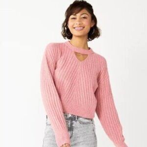 SO Women's Pink Ribbed Sweater with Cutout